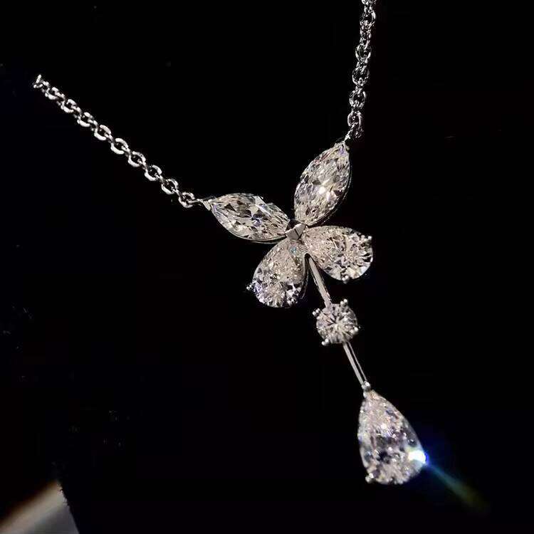 XING GUANG New Fashion Female VVS Moissanite Dia White Jewelry Gold Plated Butterfly Necklace