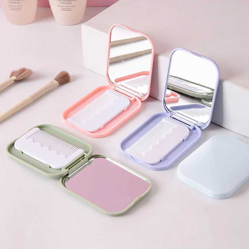 Small Mirror Comb Set Solid Color Fashion Portable Folding Makeup Mirror With Comb For Girl Gift Makeup Tools Vanity Mirror Z250807
