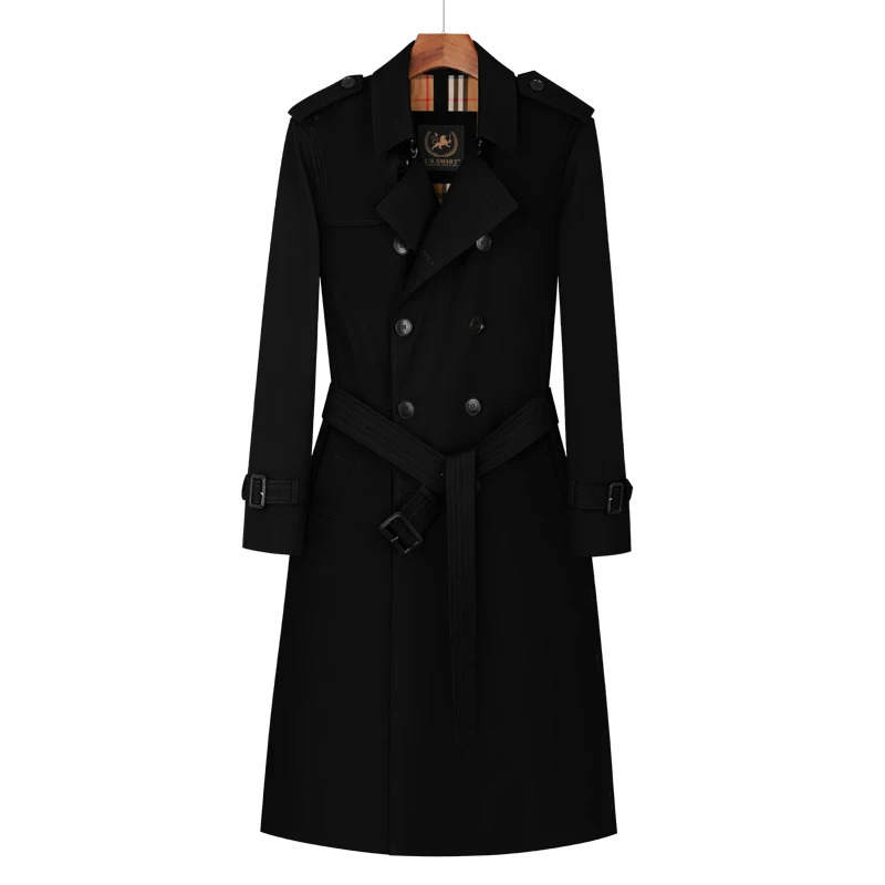 mens trench coat long knee length double breasted khaki English style thickened down liner windproof pure cotton jacket windbr 250801