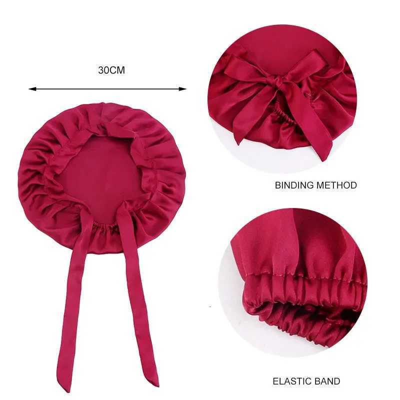 Silk Satin Solid Color Night Sleep Cap Hair Care Bonnet Nightcap For Women Turban Chemo Caps Long Tail Elastic Band Headcover Z250808
