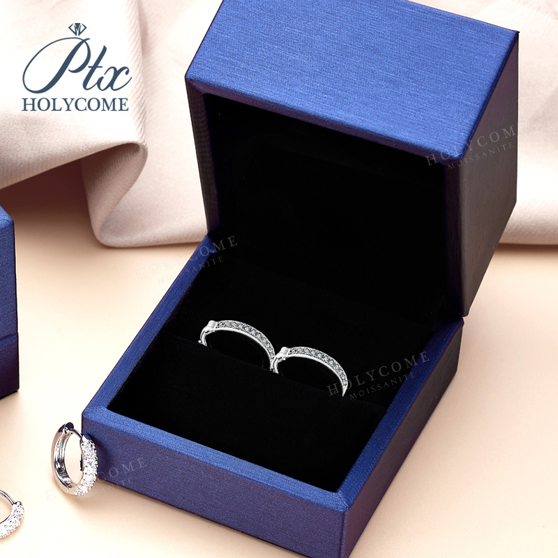 Moissanite Hoop Earrings For Women D Color Original 925 Sterling Silver Jewelry Classic Women's Full Moissanite Diamond Huggie Earrings