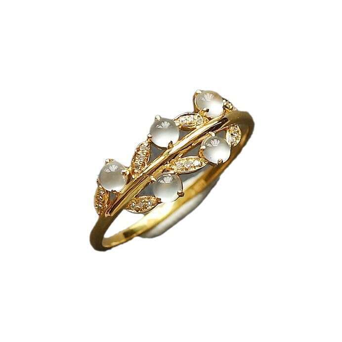 Vintage for Women Inlaid with High Imitation White Ice Egg Surface Leaf Adjustable Ring Light Luxury Trendy Niche Ins