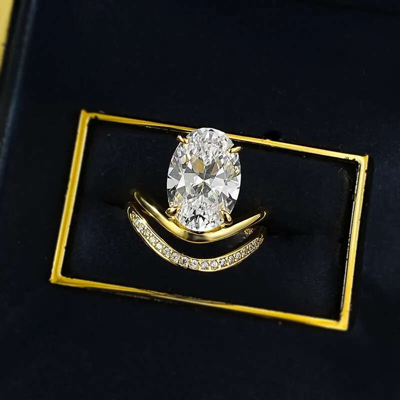 2025 Rulalei Brand New Deluxe Jewelry Real 100% Sterling Sier Oval Cut Large White Moissanite Dia Gemstones Gold Women Wedding Bridal Ring Set Gift