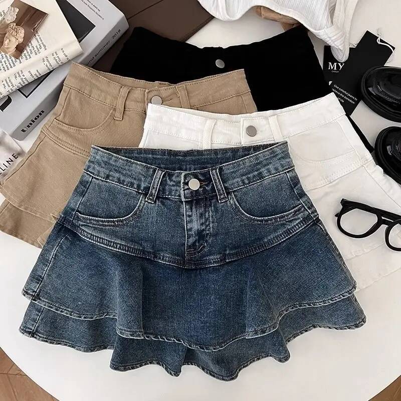 2025 Summer New Women's Design Double Layer Ruffle High trend Waist Ruffle Denim Skirt Women's Anti Light Short Skirt New Designer