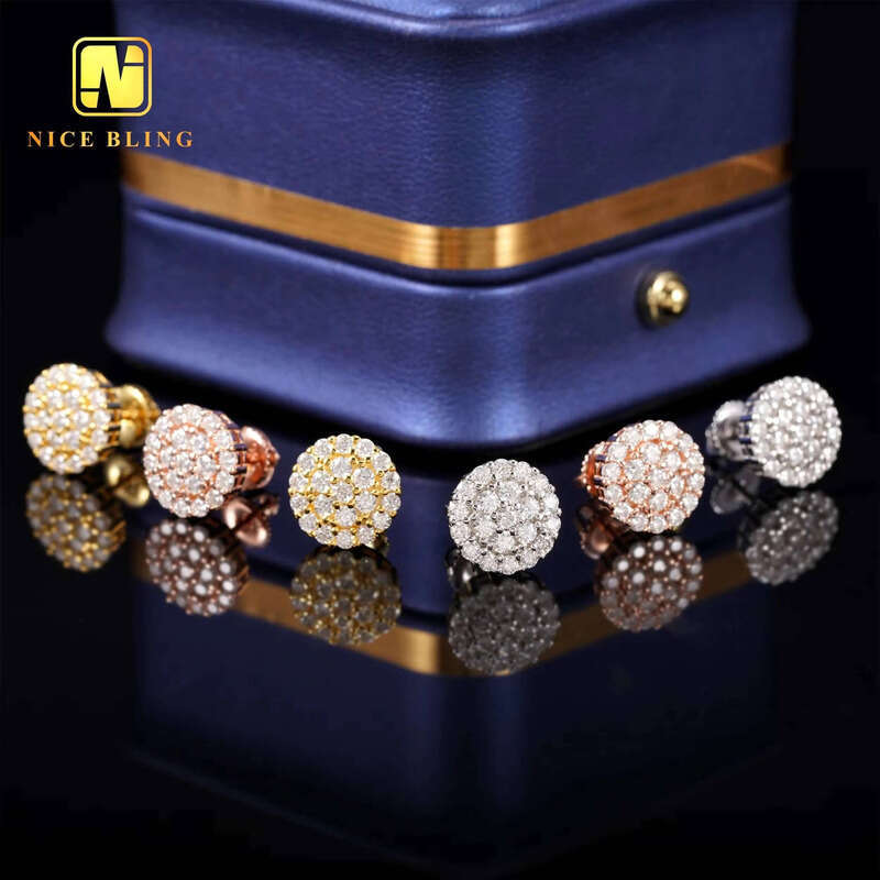 10MM Hip Hop Earrings Iced Out Jewelry Unisex Moissanite Dia Cluster Ear Studs for Men Women Sier