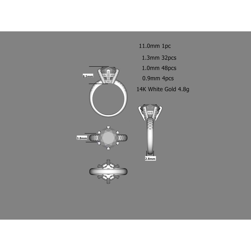 Custom Jewelry 14K Gold 6 Prong 5ct Round Cut Moissanite Auxiliary Stone Melee Engagement Wedding Eternity Women Rings