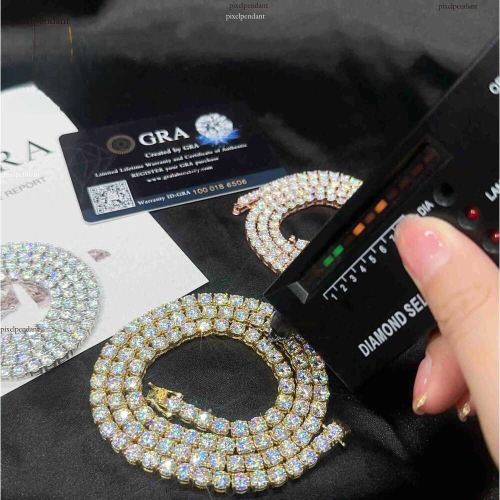 2mm 3mm 4mm 5mm Hip Hop Necklace Sier vvs moissanite tennis chain women mens necklace pass dia tester Chain