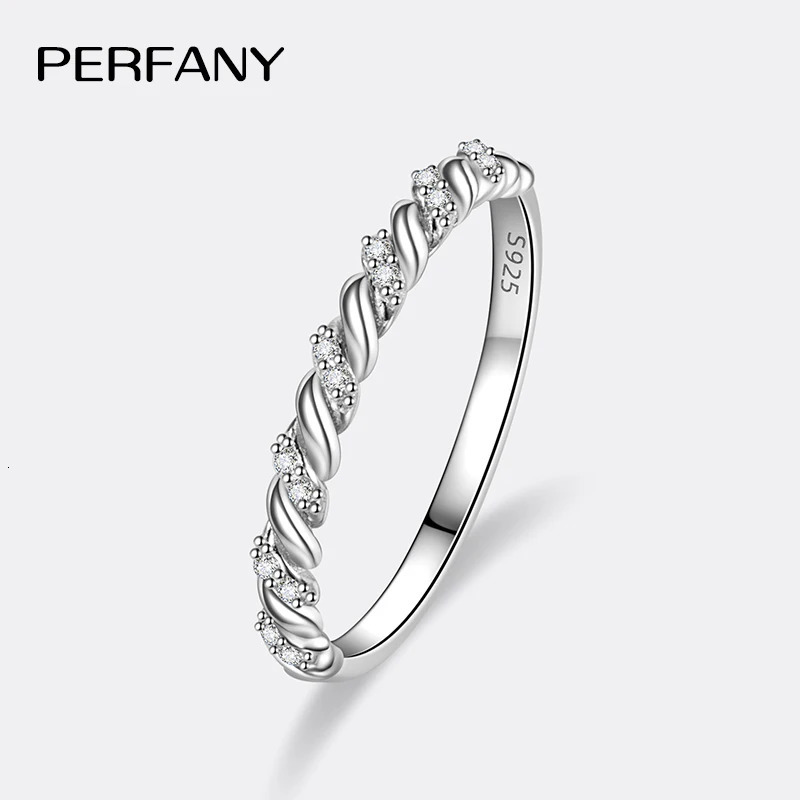 100% Pure Silver Twisted Pattern Ring for Women by PERFANY GRA Laboratory Diamond Wedding High End Jewelry 250717