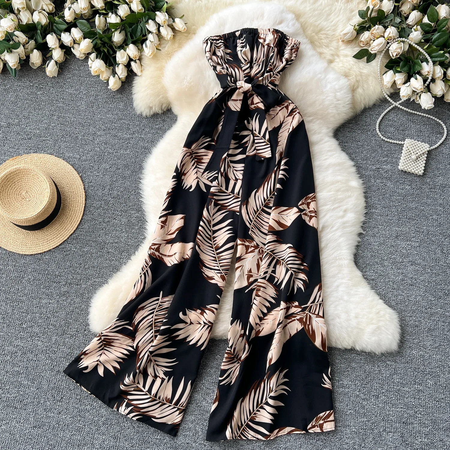 Womens Jumpsuit Elegant Sexy Suspender Printed Jumpsuits Casual Hip Waist Overalls Romper For Women Spring Summer 2024 y250807