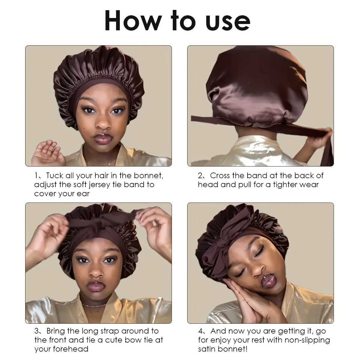 Satin Bonnet Silk Bonnet Adjustable Bonnet for Sleeping Hair Caps with Tie Band Bonnets for Women Men Hair Styling Accessories Z250808