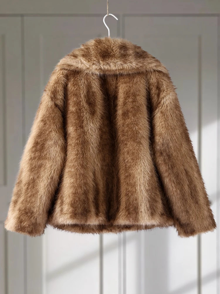 Chic Faux Fur Warm Jacket For Women Vintage Full Sleeve Lapel Coats Lady Autumn Winter Elegant Thicken Female Street Outwear 250806