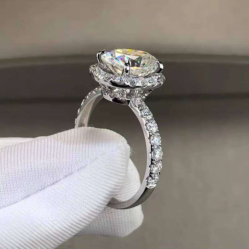 Custom Engagement 14K Real Gold 2-4ct Oval Cut VVS Moissanite Dia Wedding Ring for Women Gift