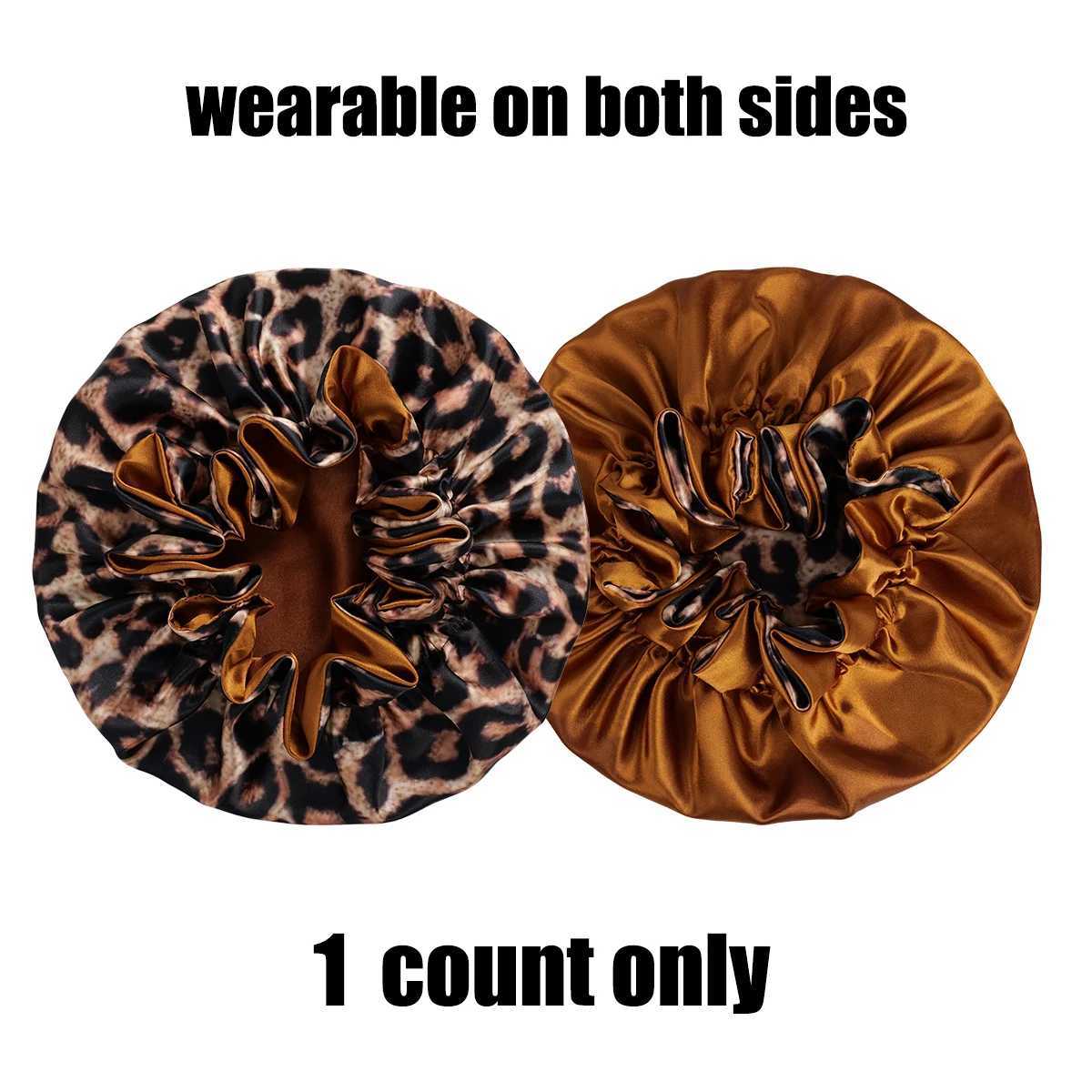 1PC Leopard Print Satin Silk Bonnet Double Layer Sleep Cap Comfortable Casual Hair Care Hat for Daily Use Z250808
