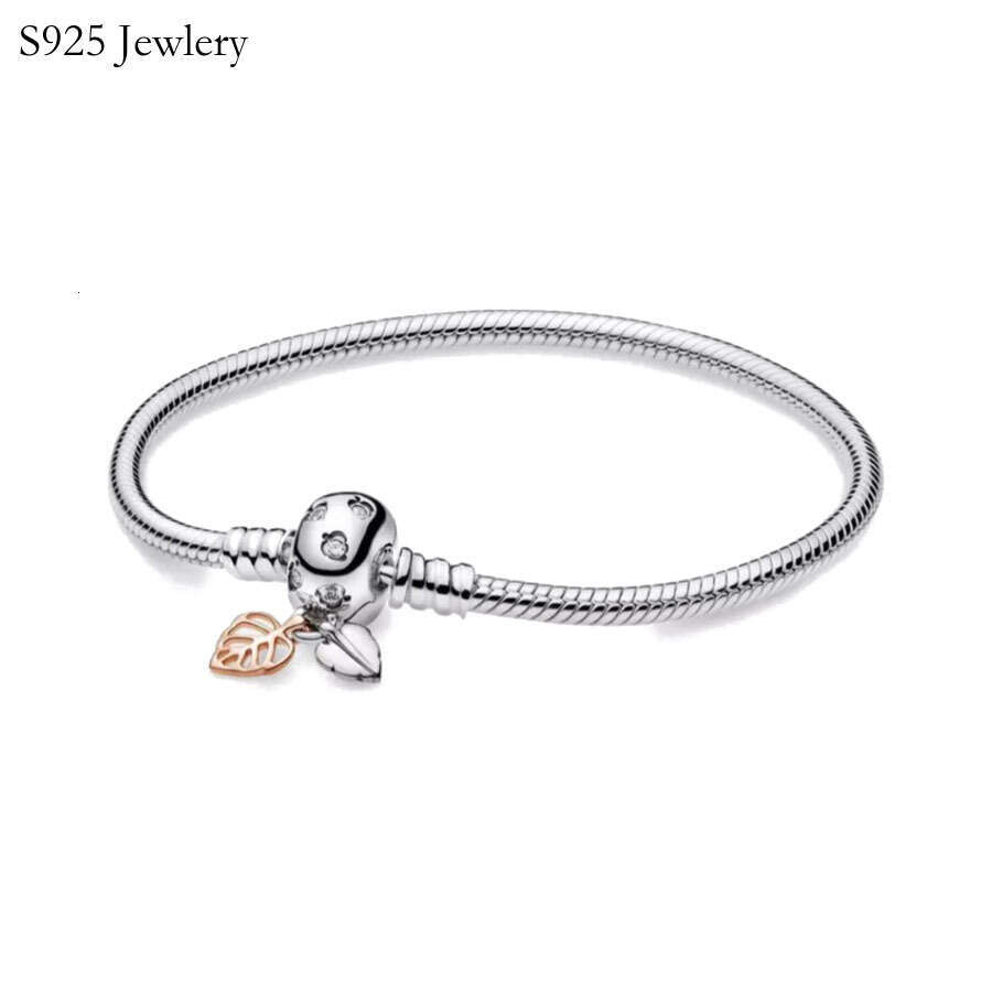 New Popular 925 Sterling Silver European Snake Chain Round Heart Leaf Clip Bracelet For Women Suitable For DIY Premiere Making Free Wholesale Shipping