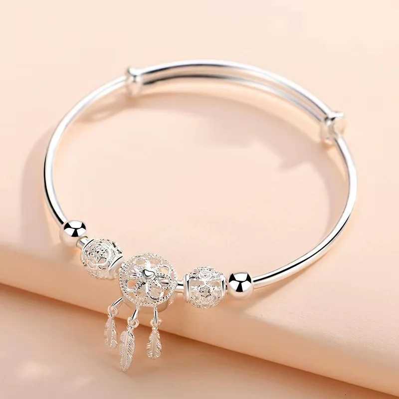 925 Sterling Silver Bracelets For Women Adjustable Bangle Dreamcatcher Tassel Feather Round Bead Charm Bracelet Wedding Jewelry Z250807