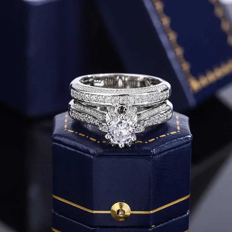 High Quality Crystal Zircon Wedding Ring Set Fashion Big Stone Finger Ring Promise Bridal Engagement S925 Silver Rings for Women Y250808