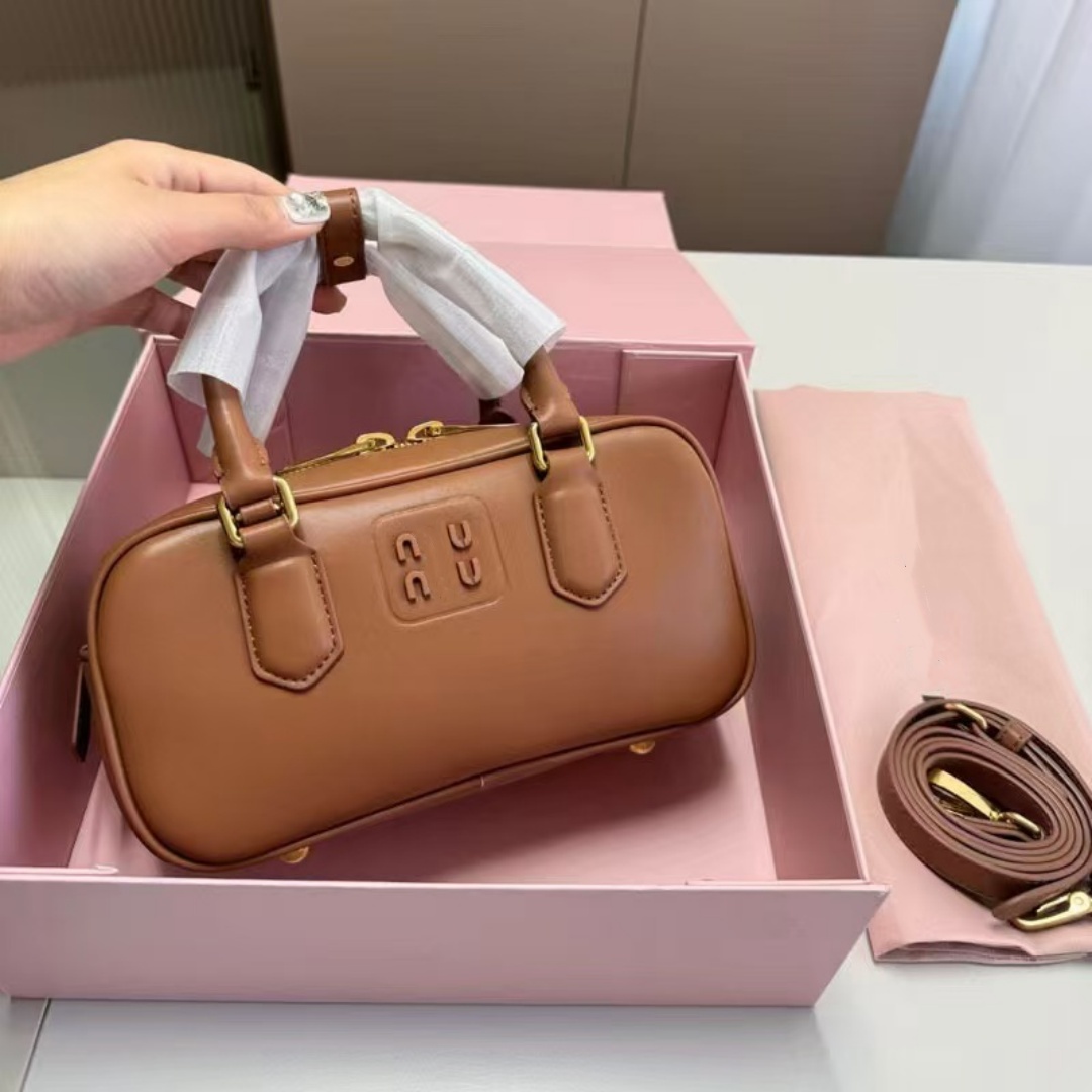 2025 New High Quality Designer Bag Bowling Boston Pillow Luxury One Shoulder Handle Genuine Leather Fashion Small Square Mini Bag