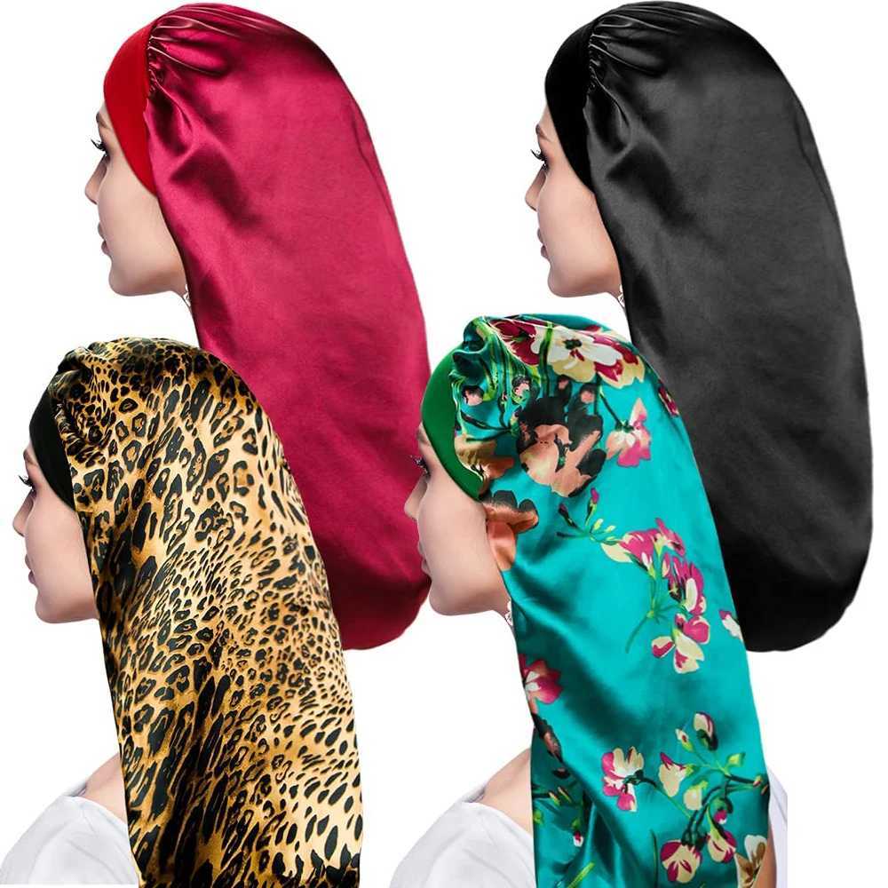 Satin Sleep Cap for Long Hair Extra Large Solid Color Floral Sleeping Bonnet for Women Elastic Hair Hat Sleeping Wrap Night Cap Z250808