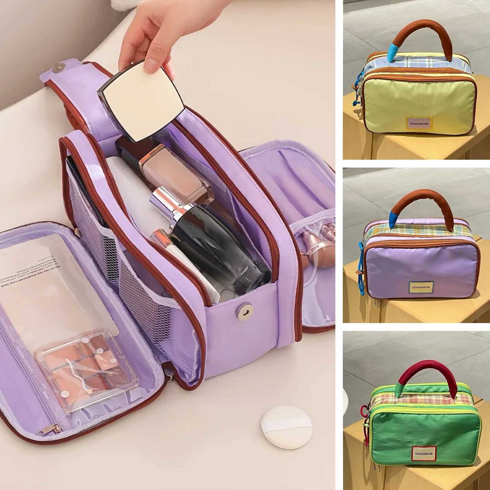 Portable Large Capacity Collision Color Makeup Bag Travel Toiletry Bag Storage Multi-Functional Cosmetic Bag Handbag Organizer Y250808