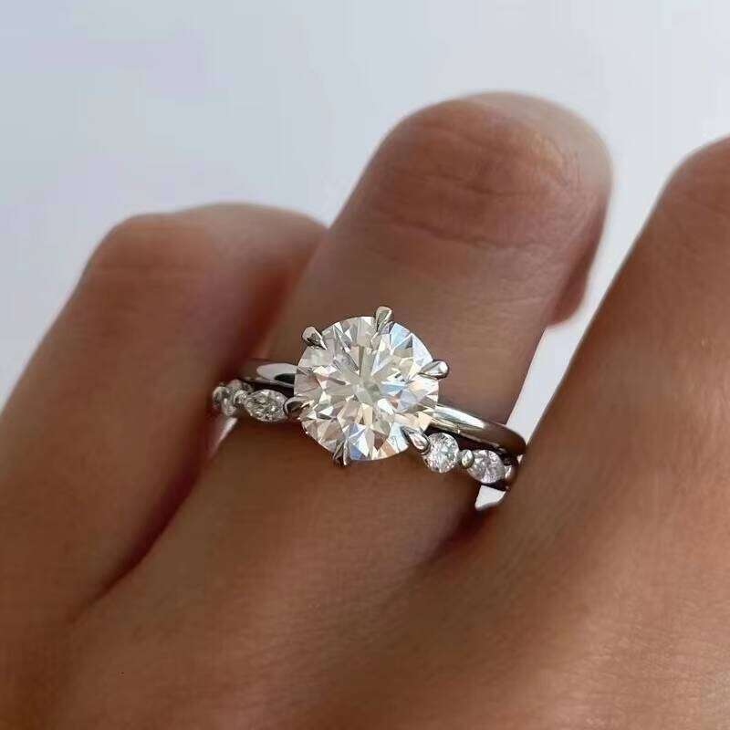 White Gold Wedding 3CT Round Moissanite Solitaire Band Halo Dia Engagement Ring