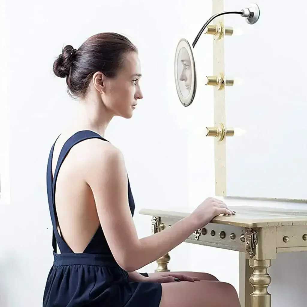 10x Magnifying Vanity Mirror with Lights Touch Screen LED Lighting Dressing Makeup Lamp Bottom Sucker Flexible Portable Design Z250807