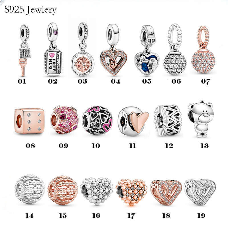 925 Sterling Silver Charm Rose Gold Valentine's Day Bright Hand -Painted Love Hanging Beaded DIY Ms. Jewelry Accessories Free Delivery