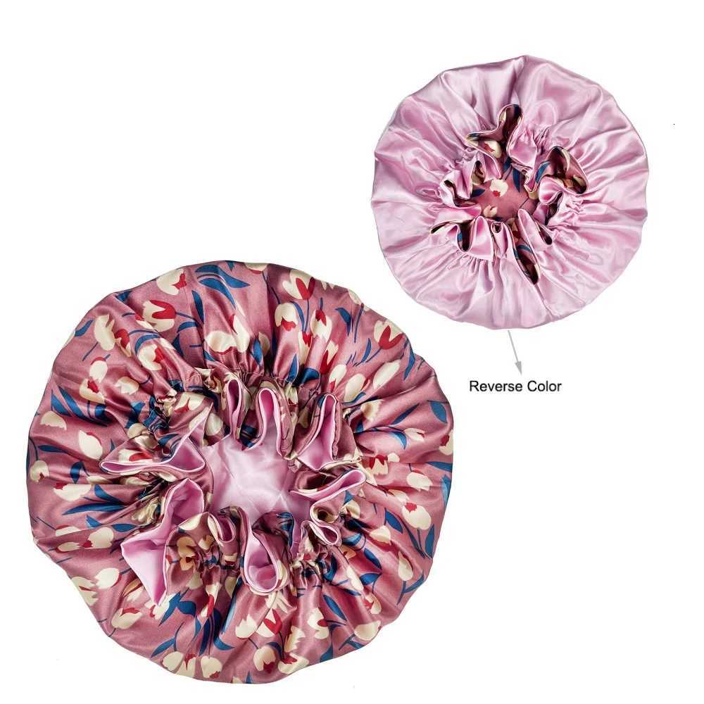 New Double-Sided Reversible Satin Bonnet Hat Large Satin Lined Bonnet Sleep Cap Silky Night Sleep Cover Cap Lady Hair Styling Z250808