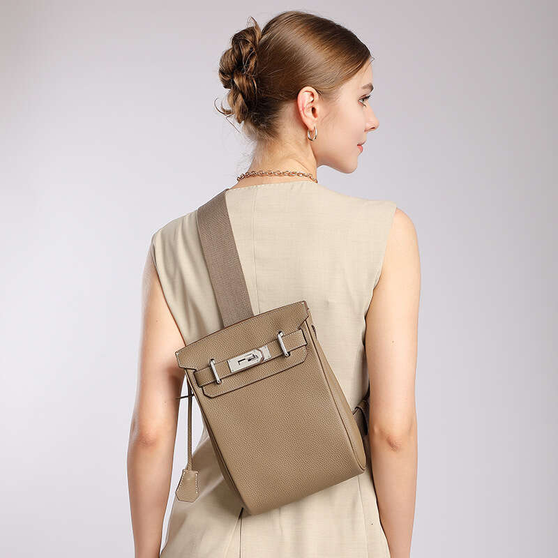 Togo Top Layer Cowhide Chest Unisex Backpack Fashion Genuine Leather Single Shoulder Crossbody Bag