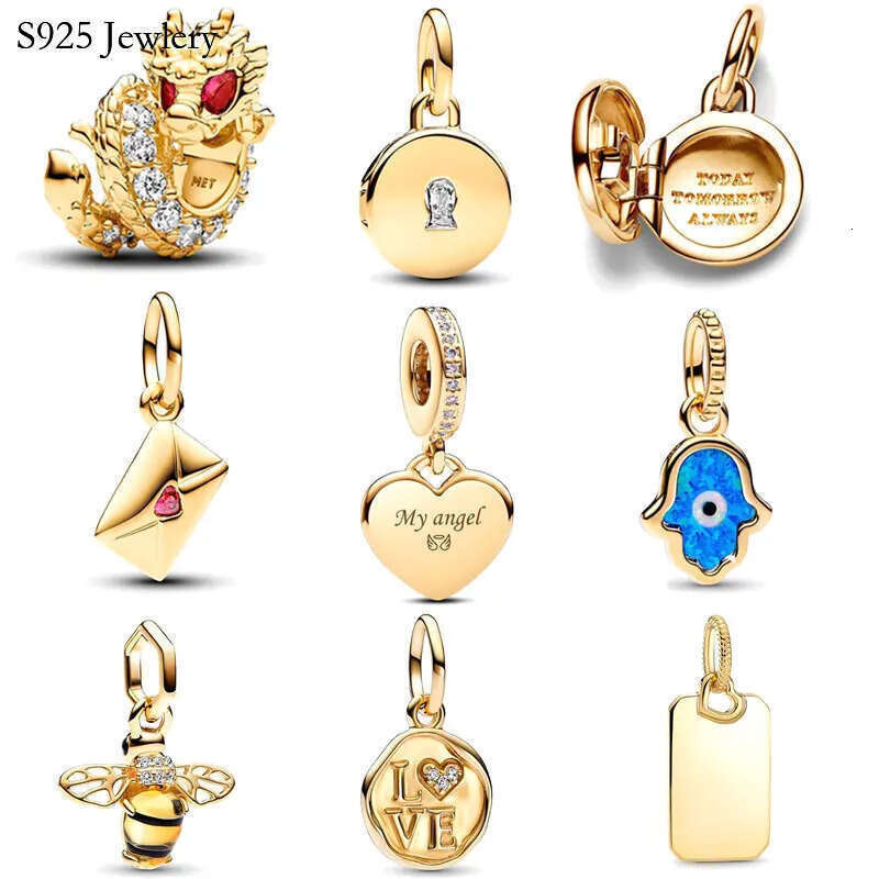 2025 NEW 2024 New 14K Gold Silver Love Letter Envelope Dangle Charm Bead Fit S925 Snake Bracelets Women Jewelry Gift DIY