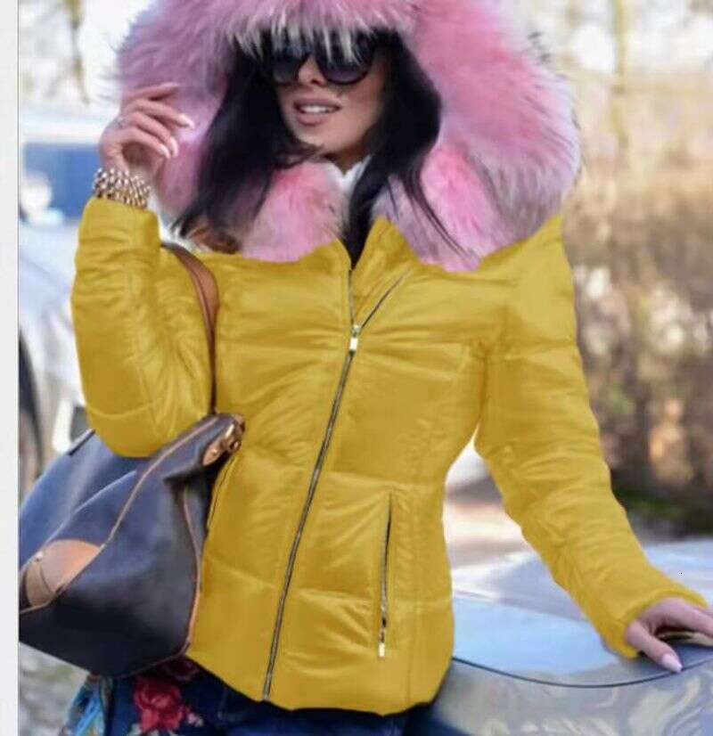 Women's Large Size Jackets Cotton-Padded Down-Padded Jackets, Short Hooded fur coat