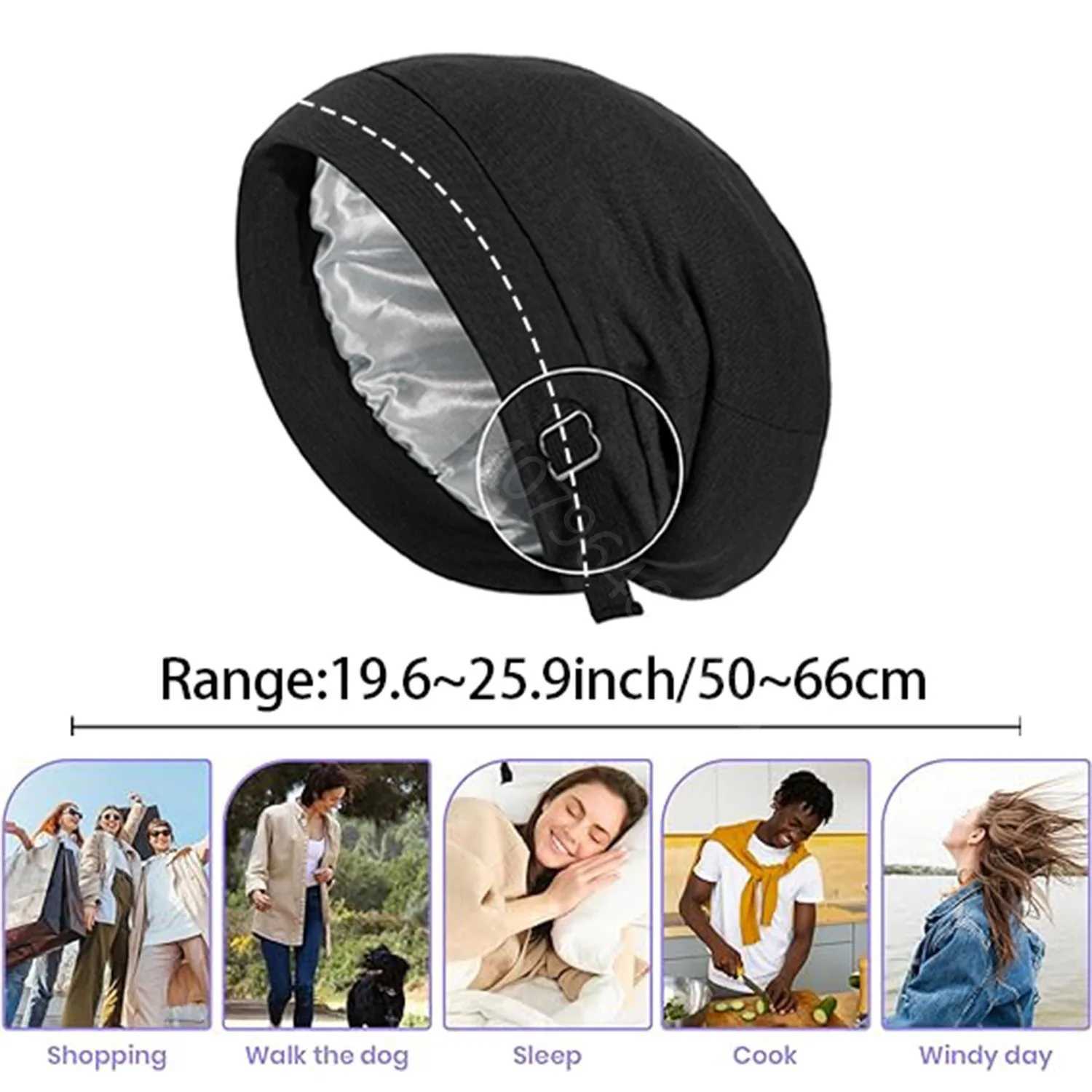 1pc Satin Bonnet for Sleeping Bonnet with Adjustable Strap for Hair Wrap Satin Lined Beanie for Women Pink Shower Cap Z250808