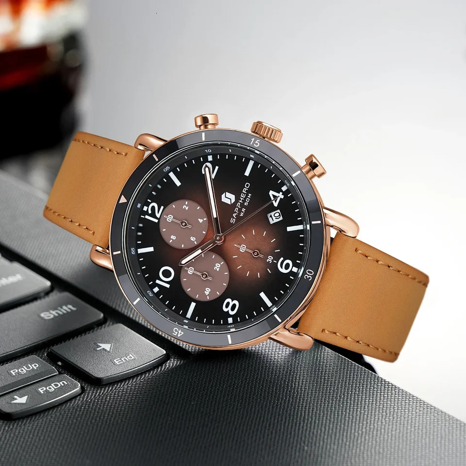 SAPPHERO Classic Business Quartz Mens Watch 5ATM Waterproof Watch Gift Box Set 42mm Large Dial Date Function Wrist Watch 250807