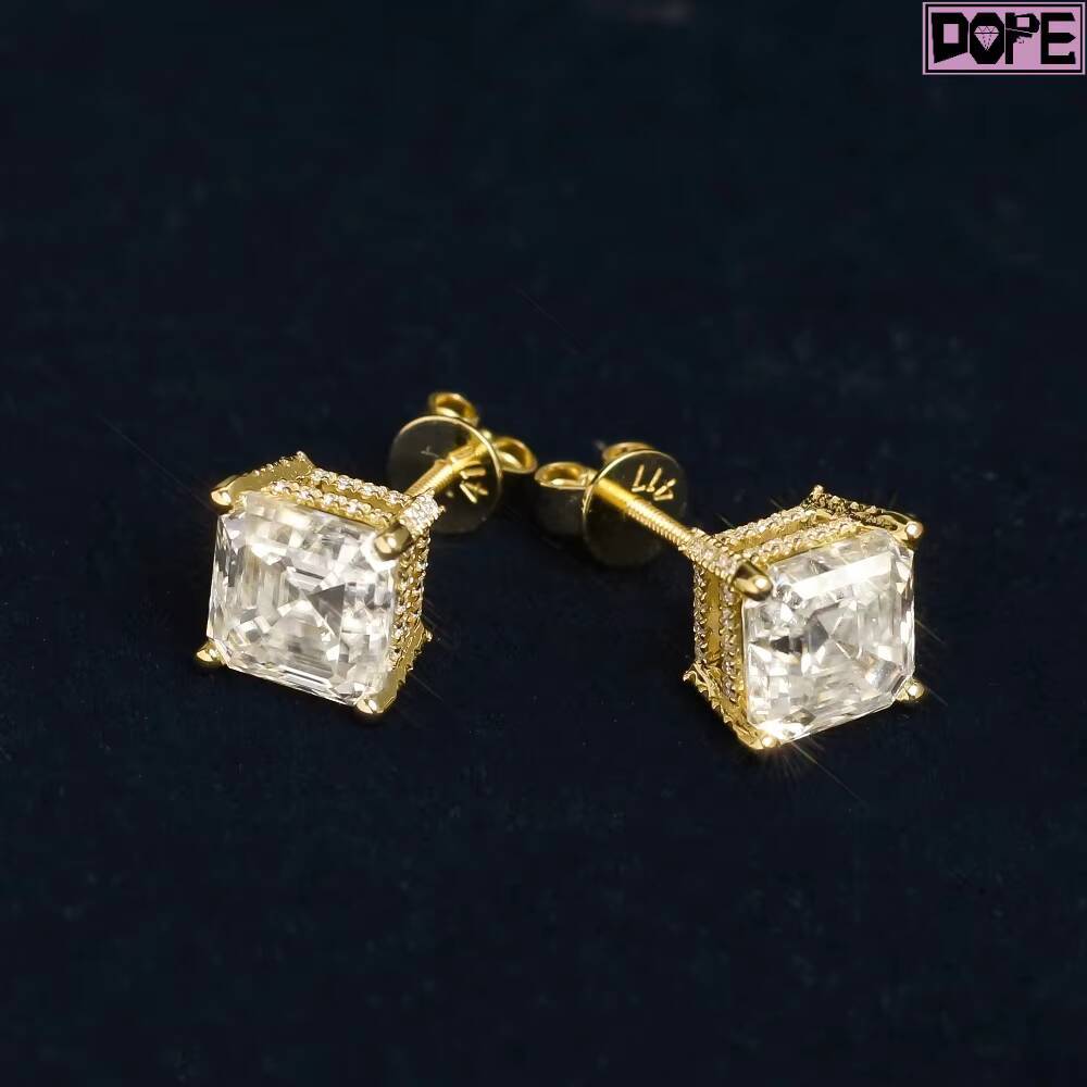 High Quality Moissanite Earrings 14k Real Gold Square Emerald Cut D Grade VVS Moissanite Stud Earring