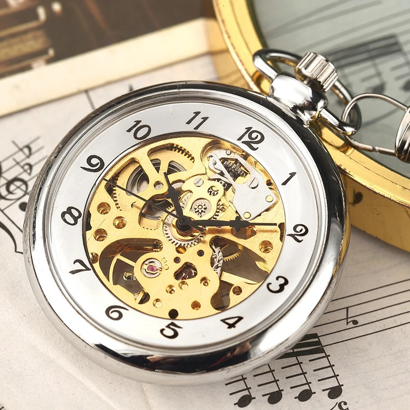 Retro Mechanical Pocket Watch Chain Skeleton Hand Winding Metal Fob Clock Relogio De Bolso Gifts For Men Woman 250807