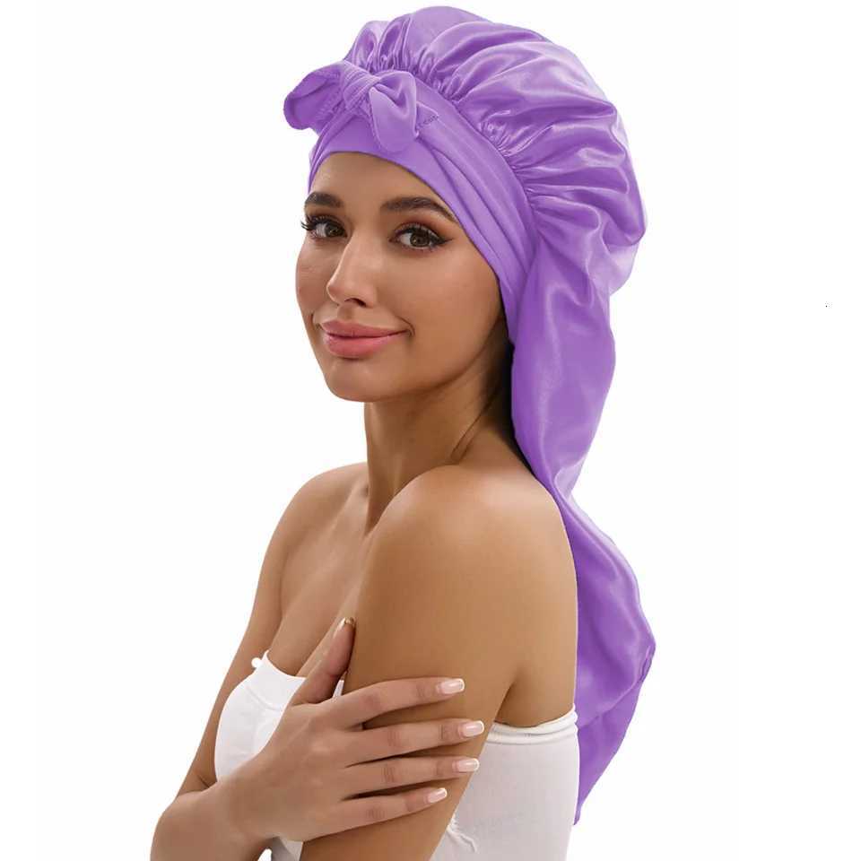 Women Long Tail Satin Hair Bonnet Color Elastic Band Hair Care Hat Bonnet for Hair Treatment Satin Bonnet Z250808