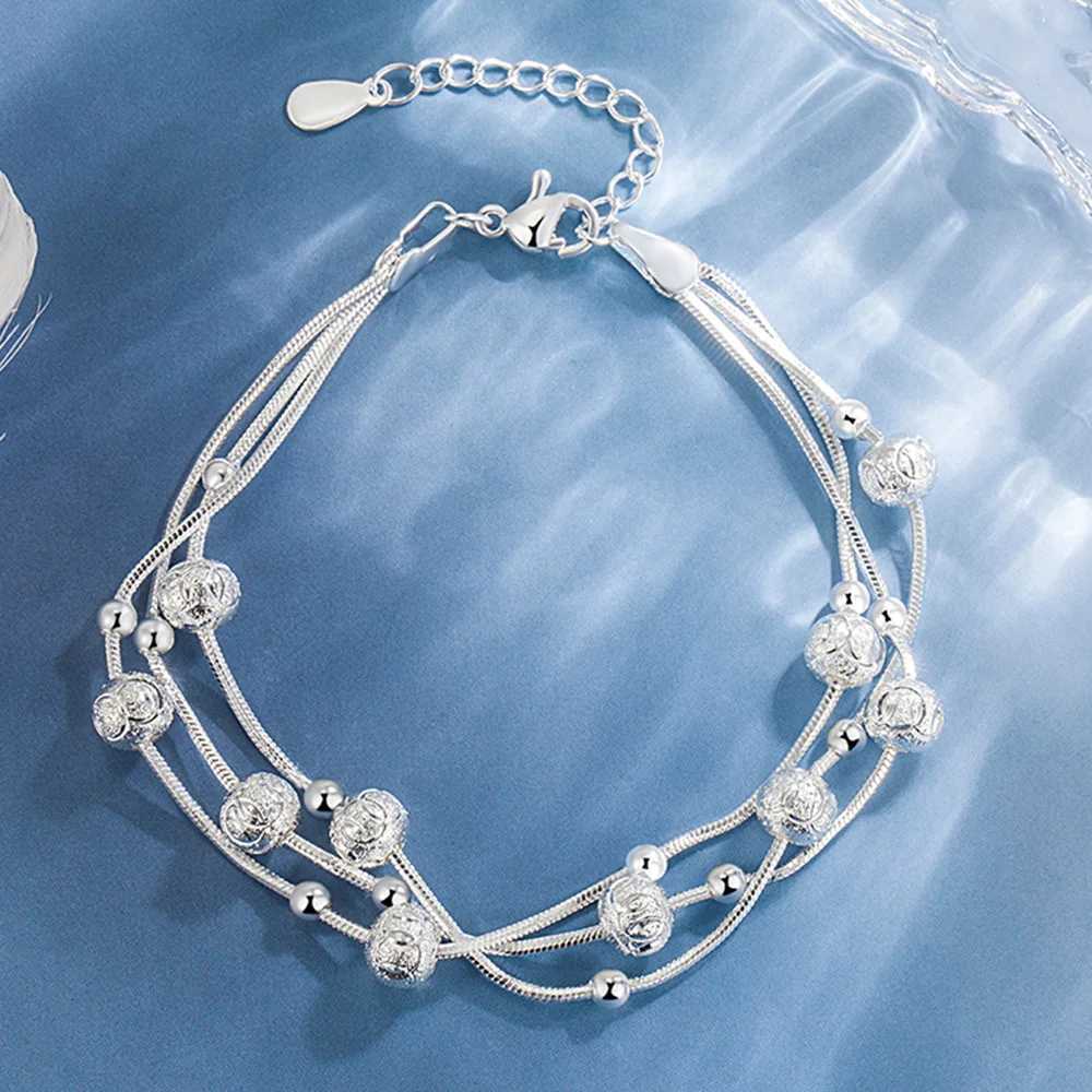 925 Sterling Silver Lucky Beads Bracelets For Women Vintage Korean Double Layered Adjustable Chain Bracelet Luxury Party Jewelry Z250807