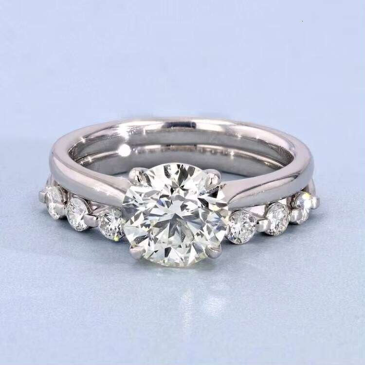 2CT Dia Moissanite Set VVS Round Solitaire Ring with Hidden Halo Engagement Rings