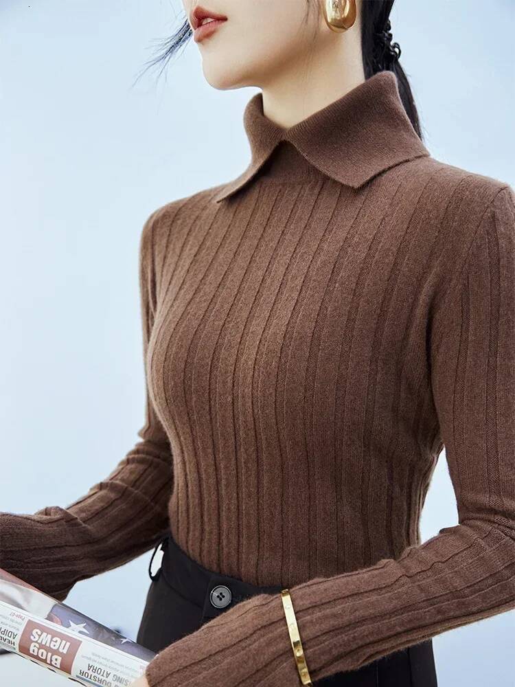 2025 Autumn Winter Sweaters New Polo Collar Women Knitted Sweater Long Sleeve Slim Fit Pullovers Soft Warm Bottoming Tops dongdumaoyi