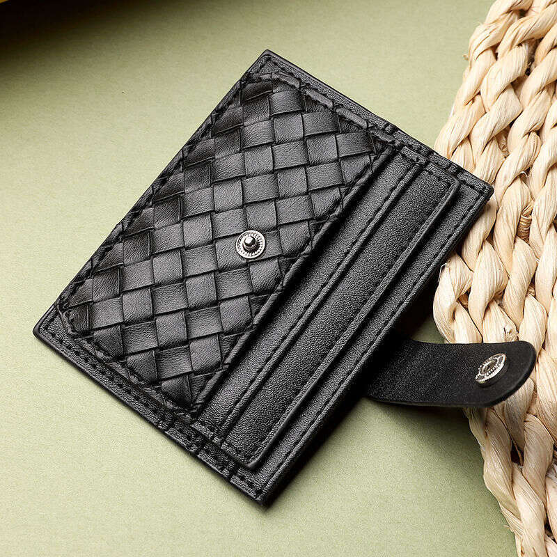 Card Holder for Women Compact ID Case Leather Texture Men's Holder Anti-Degaussing Driver's License Card Clip Exquisite Coin Purse Woven Wom