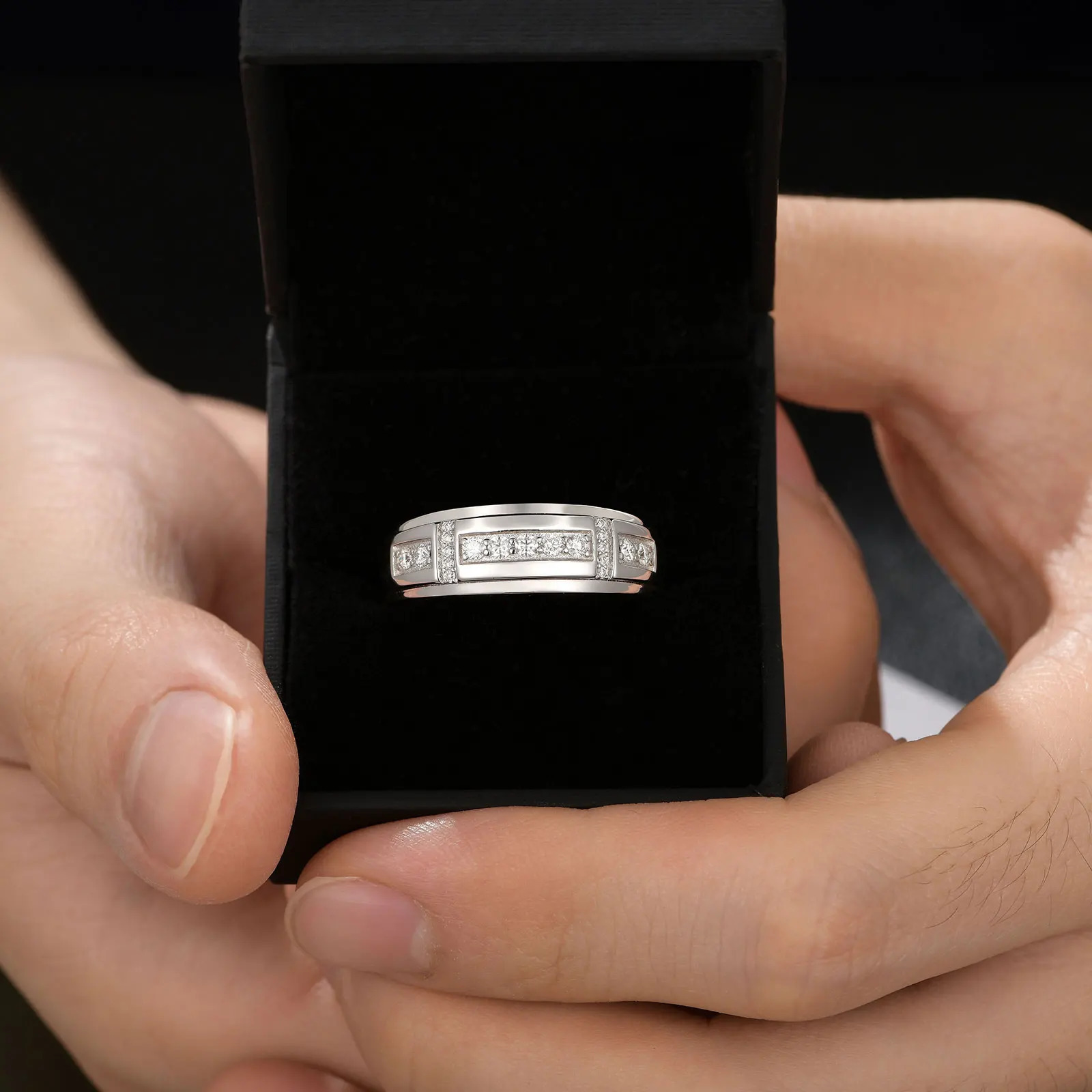 she Elegant Mens Wedding Band 925 Sterling Silver Rings for Him Half Round Engagement Ring 250717