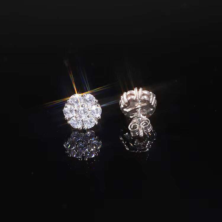 RTS Fashion Cluster Sterling Sier with 3mm GRA Moissanite Flower Stud Earrings for Men Women