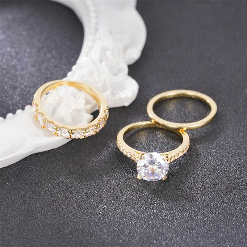 925 Sterling Silver Rings Set Female Luxury Shiny Round Zirconia Finger Ring Jewelry Fashion Accessories for Women Y250808
