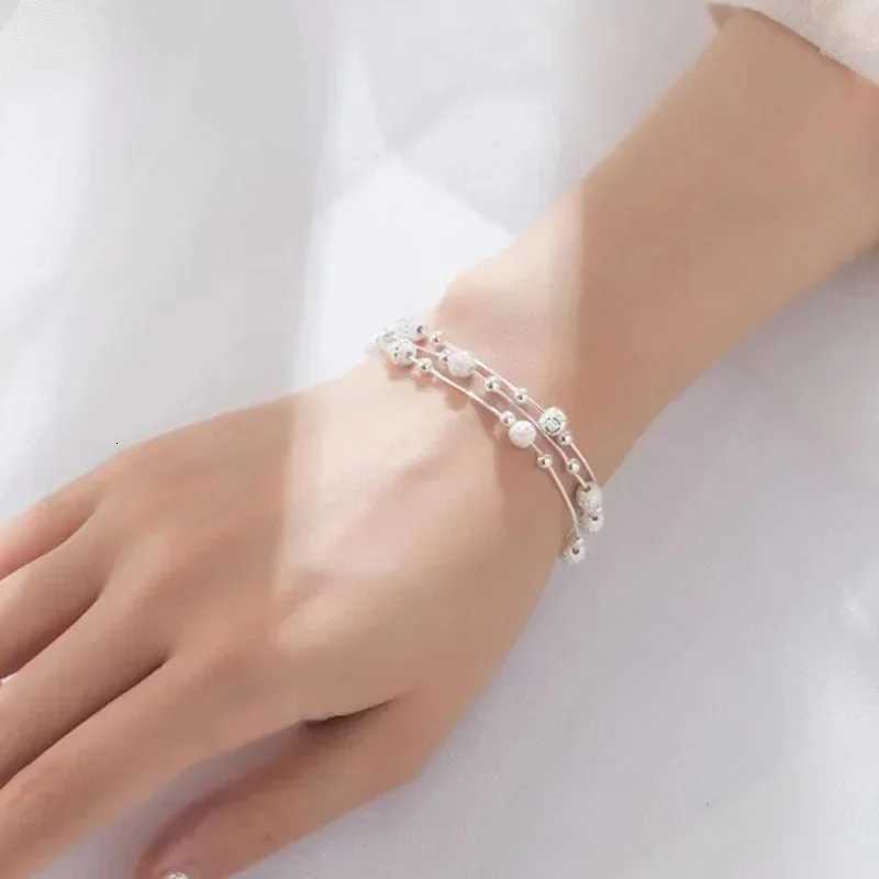 925 Sterling Silver Lucky Beads Bracelets For Women Vintage Korean Double Layered Adjustable Chain Bracelet Luxury Party Jewelry Z250807
