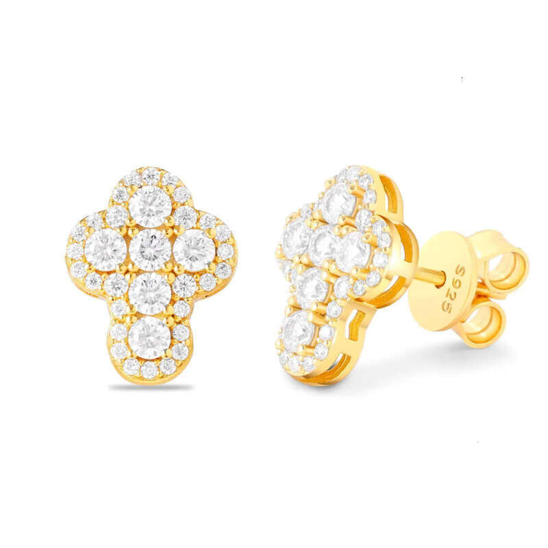 Trendy Sterling Sier VVS Moissanite Dia Cross Stud Gold Plated Earrings Anniversary Hip Hop Jewelry