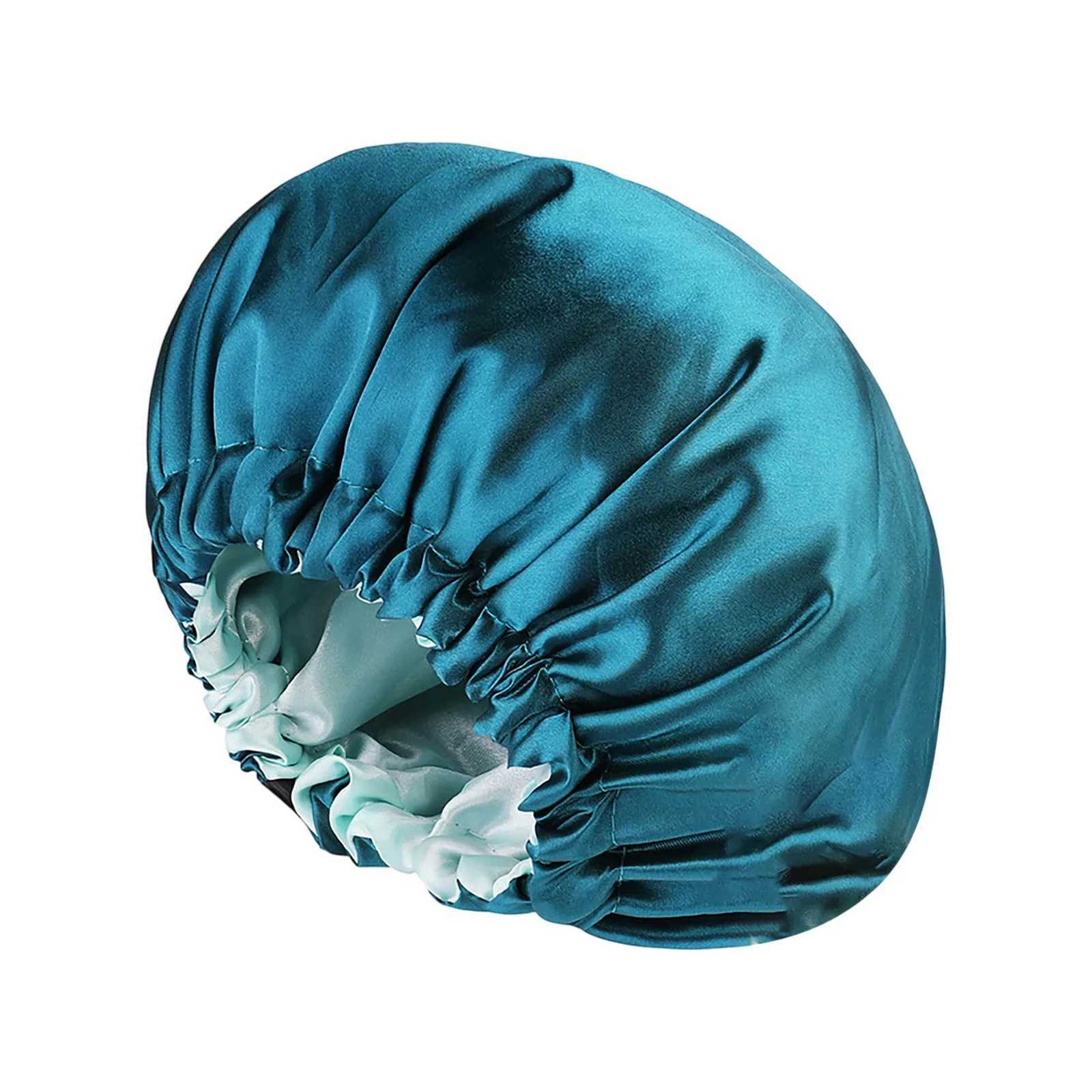 Womens Satin Shower Caps Solid Bonnets Wide-Brimmed Night Sleeping Bathing Hat Unisex Head Wrap Elastic Band Hair Care Bonnet Z250808