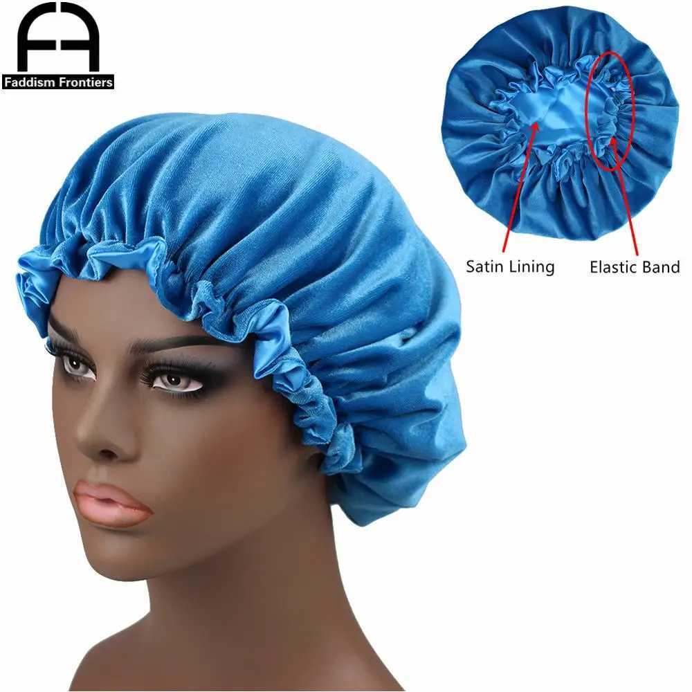 New Reversible Velvet Bonnet Satin Lined Elastic Band Bonnets Sleeping Cap Women Lady Turban Z250808