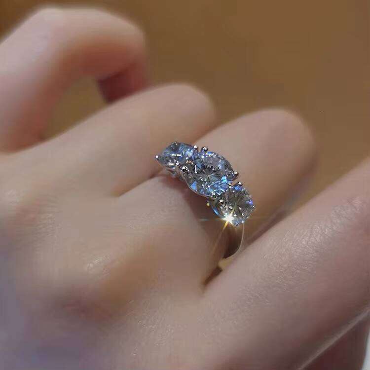 GRA 3 Stone Round Dia Band 14K White Gold 1CT2 CT VVS D Color Moissanite Ring for Women Engagement Jewelry