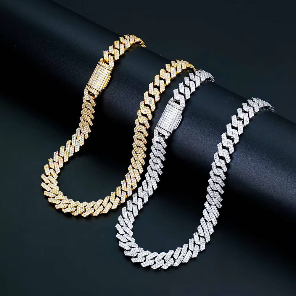 Wholesale Hiphop 10mm Square Sharp Shape 925 Silver Miami Men Iced Out Vvs Diamond Moissanite Cuban Link Chain Necklace for Men