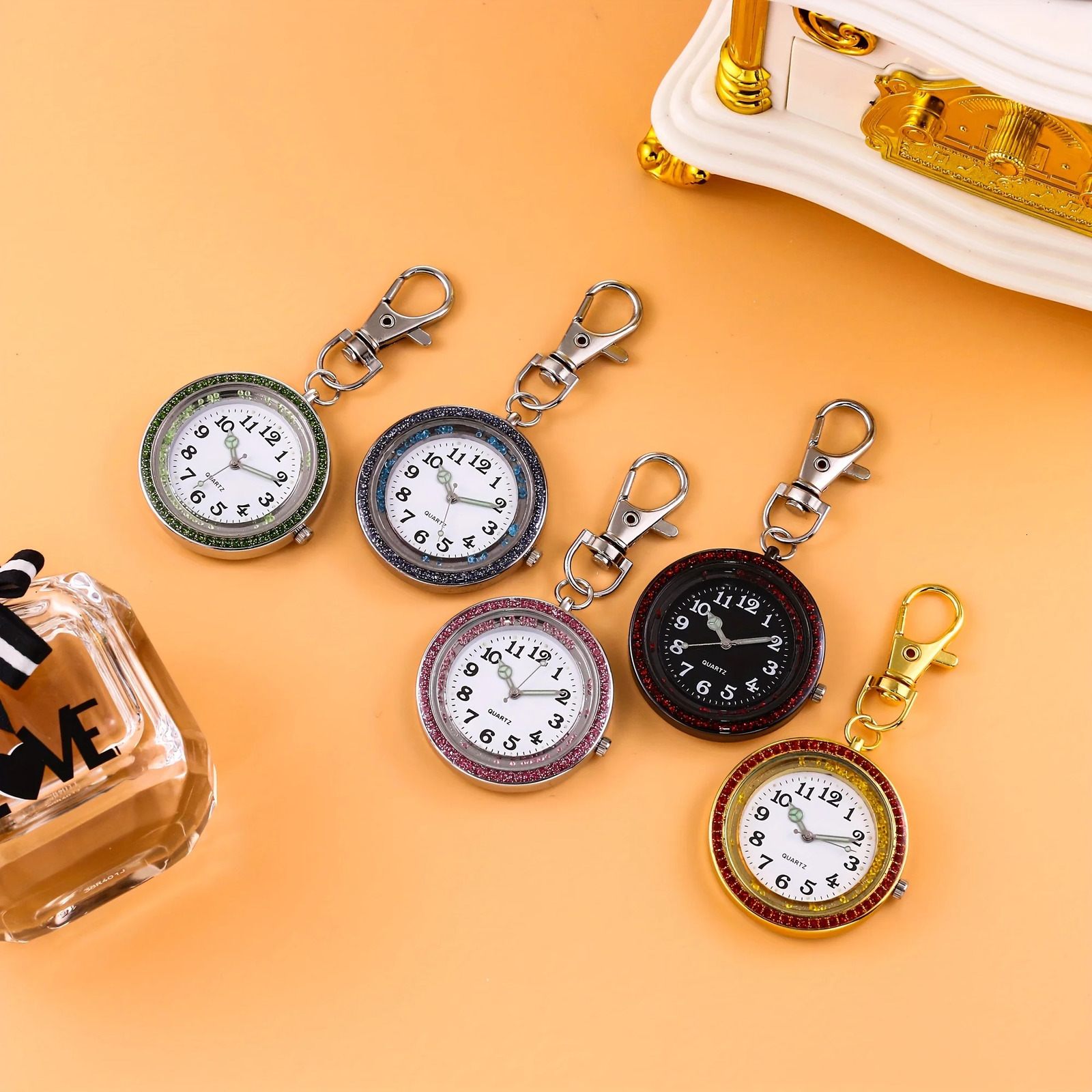 Colorful Full Diamond Luminous Needle Hanging Watch Pocket Watch Keychain Watch Nurse Watch Mens and Womens Hanging Watch 250807