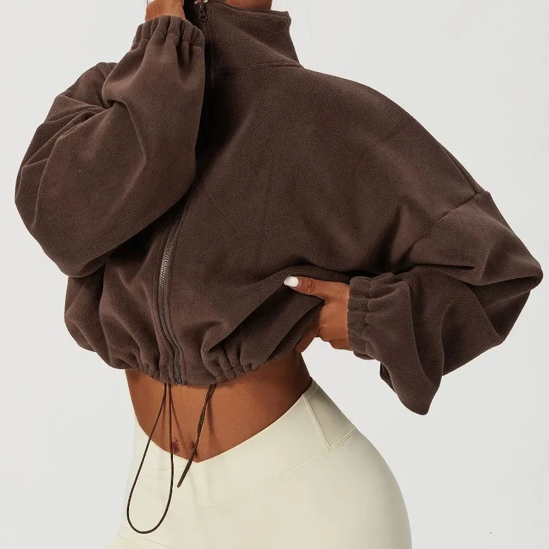 Women Loose Cropped Jacket Zipper Sweatshirt Y2k Long Sleeve Coat Cardigan Sportswear Streetwear Drawstring Tops Clothing 250808